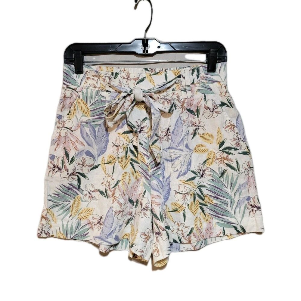 C & C California Linen Blend Floral Shorts Womens 4 Small Pull On Pockets Beachy